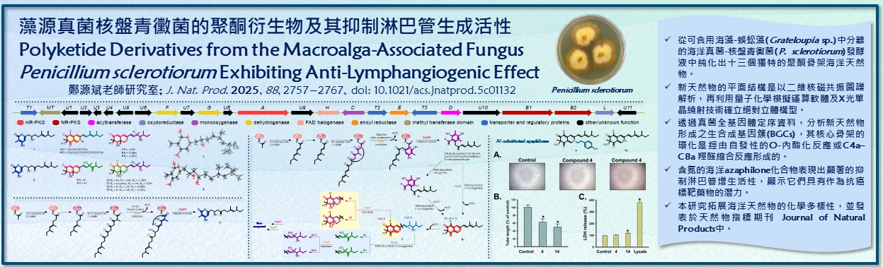 Link to 本系博士班柯姿儀同學研究成果發表－藻源真菌核盤青黴菌的聚酮衍生物及其抑制淋巴管生成活性